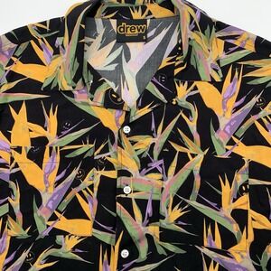 Drew House Button Down Mens S Black Bird of Paradise Floral Mascot Graphic Shirt